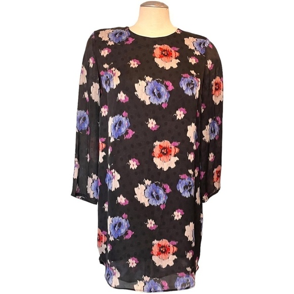 Topshop Floral Overlay Flowy Sheath Dress with Slight High/Low Hem - Picture 2 of 13